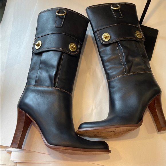 Coach Rory Black Leather Pull-On Boots 7B | Made in Italy | Y2K High Heel VTG - Picture 6 of 11